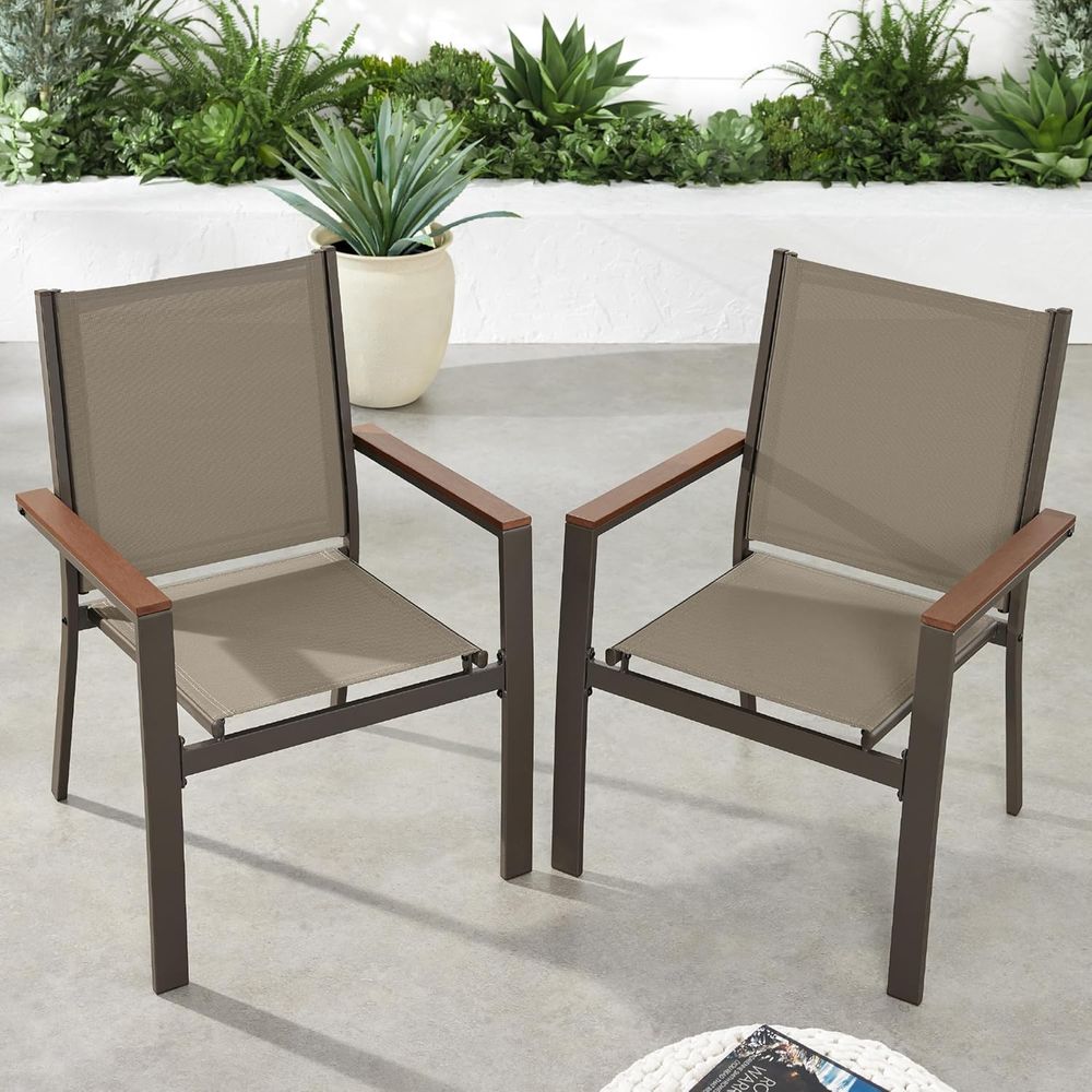 Outdoor Furniture Metal Chairs - Stackable Outdoor Textilene Chairs, Weather-Resistant Dining
