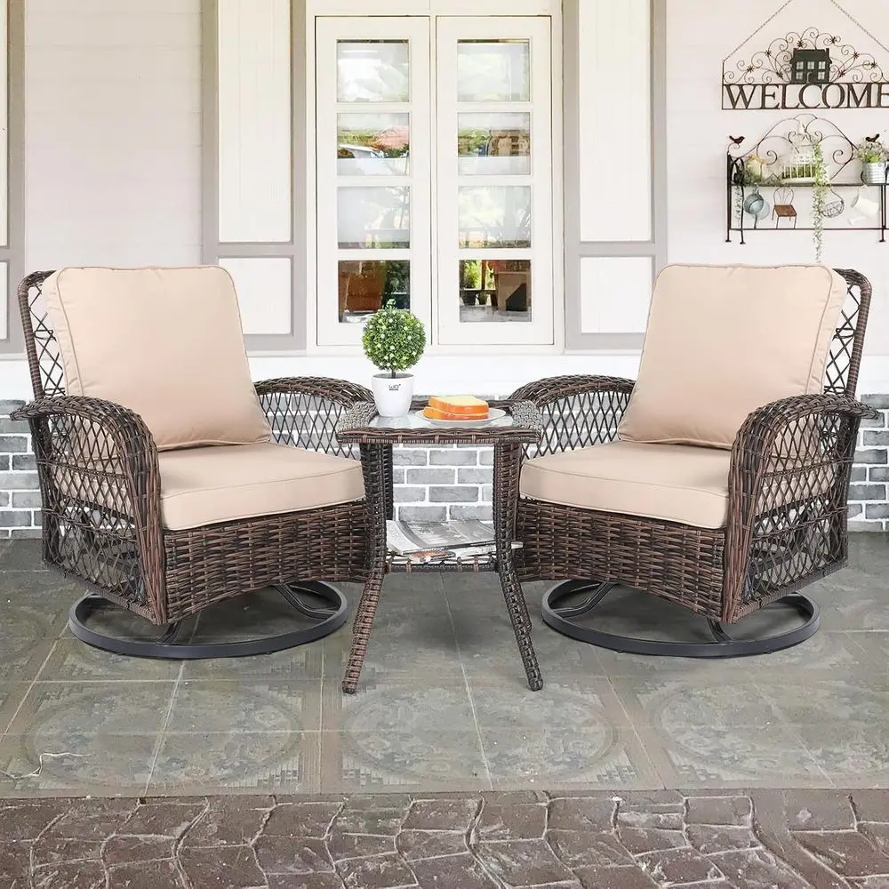 Outdoor Furniture Metal Chairs - 3-Piece Patio Furniture Set, Swivel Rocking