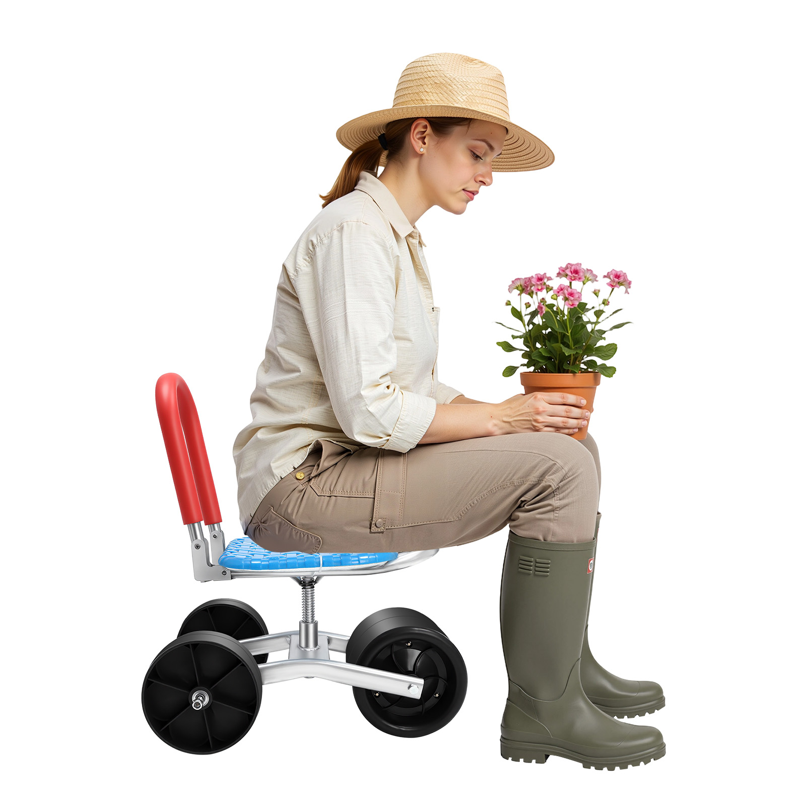 Outdoor Furniture Metal Chairs - Three-wheel Rolling Garden Stool Galvanized High-carbon