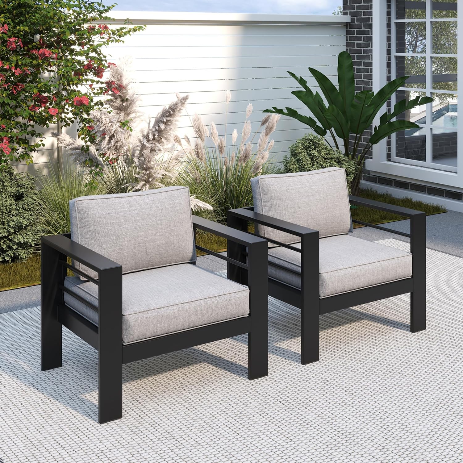 Outdoor Furniture Metal Chairs - Patio Furniture Metal Armchair,2 PCS All-Weather