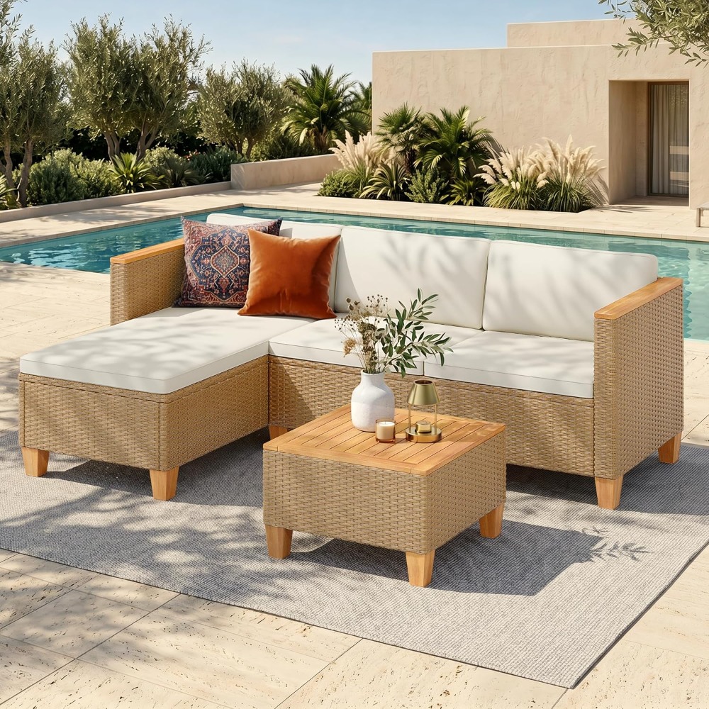 Outdoor Furniture Yellow - 3 Pieces Small Wicker Patio Conversation
