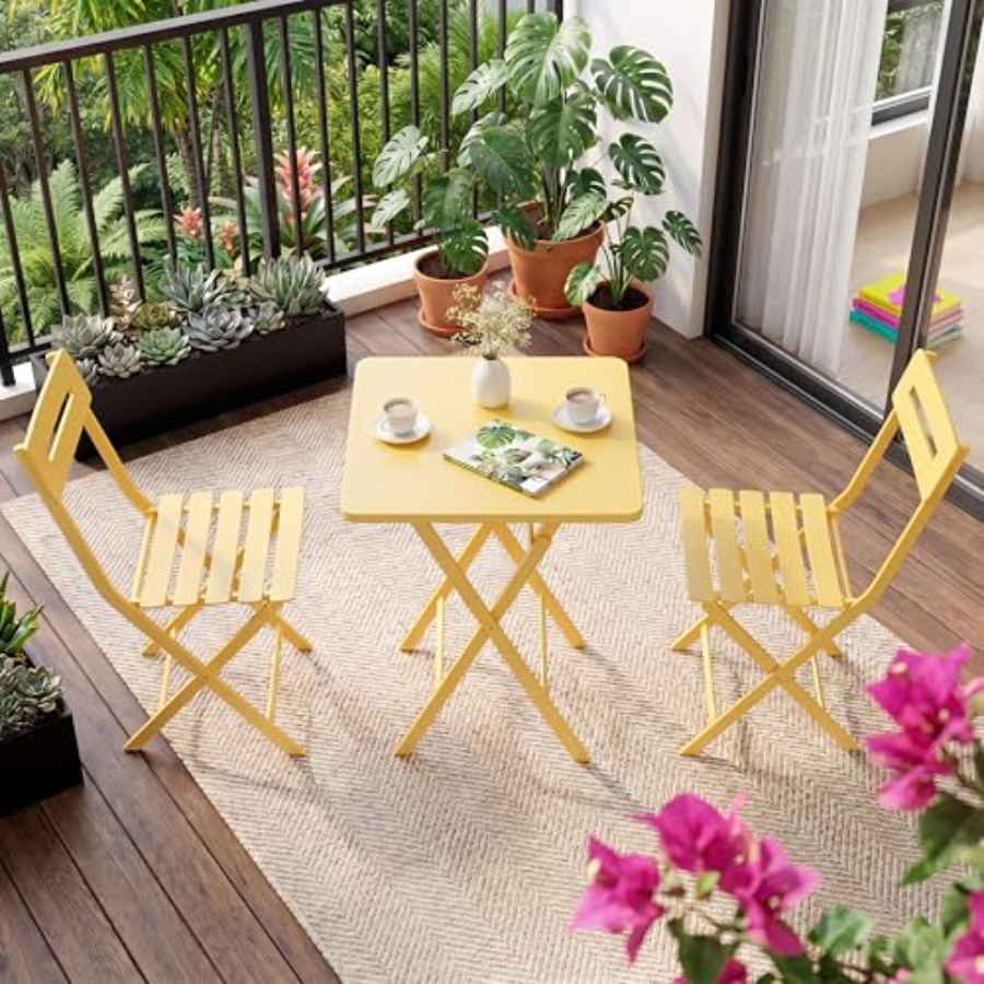Outdoor Furniture Yellow - 3-Piece Bistro Set for Patio Garden