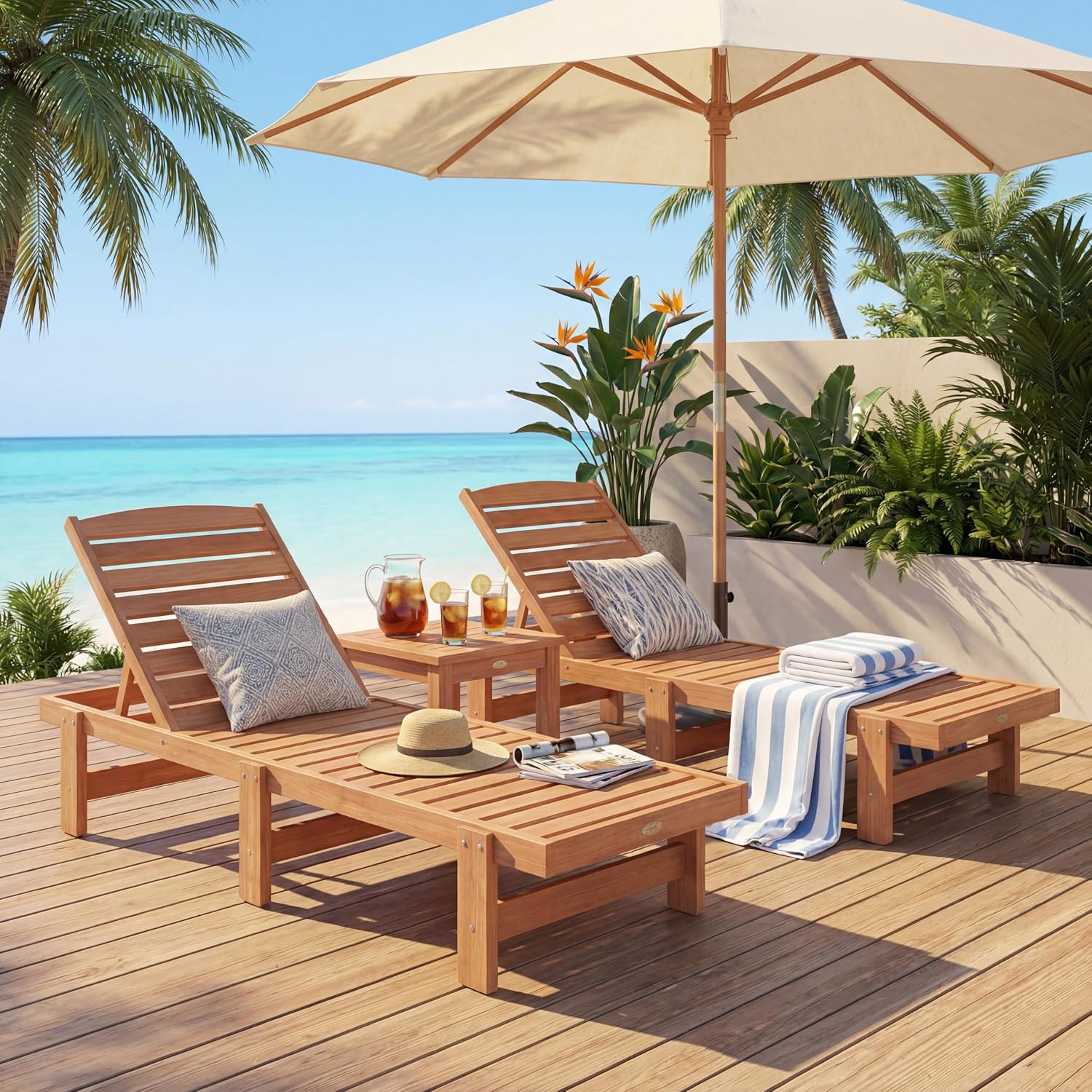 Solid Wood Chaise Lounge, Outd - Outdoor Furniture Oil Teak review and price