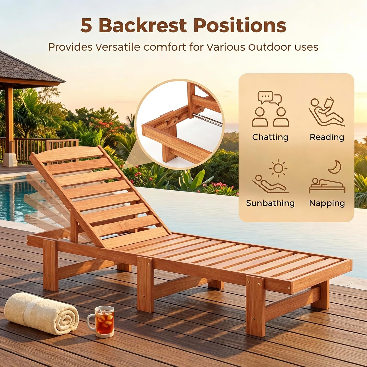 Solid Wood Chaise Lounge, Outd - Outdoor Furniture Oil Teak review and price