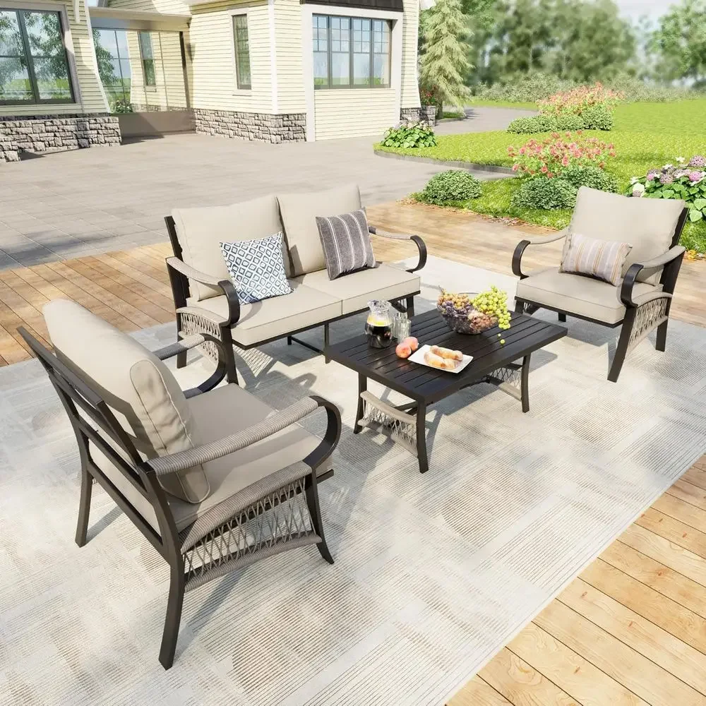 4-Piece Metal Outdoor Patio Fu - Outdoor Furniture Metal Chairs review and price