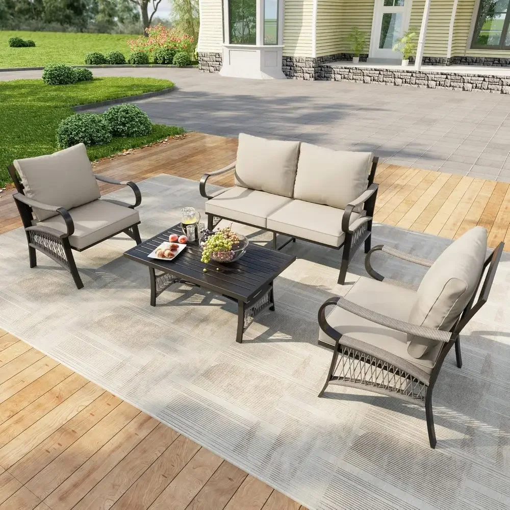 4-Piece Metal Outdoor Patio Fu - Outdoor Furniture Metal Chairs review and price